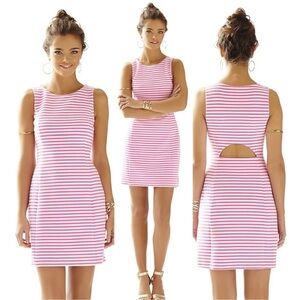 Lilly Pulitzer Whiting Hotty Pink Ottoman Stripe CutOut Jersey Shift Dress large